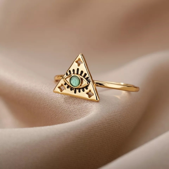 NEW Evil Eye 18k Gold Plated SS Moonstone Ring Sizes 6-8 - Picture 14 of 15